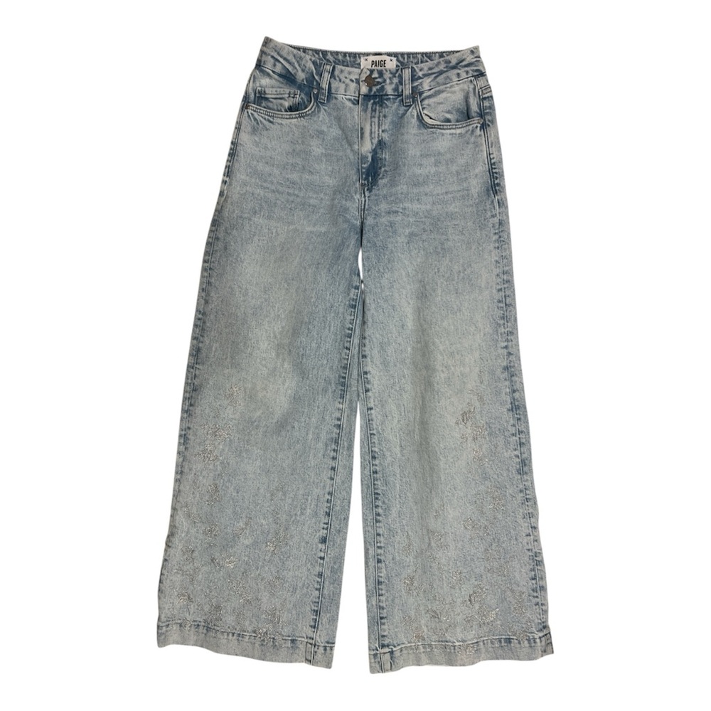 PAIGE Harper Ankle Sheela Embroidered Wide Leg High Rise Jeans Size 27 Designer